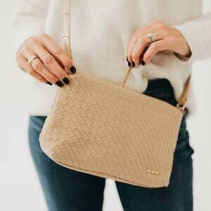 NEW PRETTY SIMPLE women's suede harper hobo shoulder bag in oat